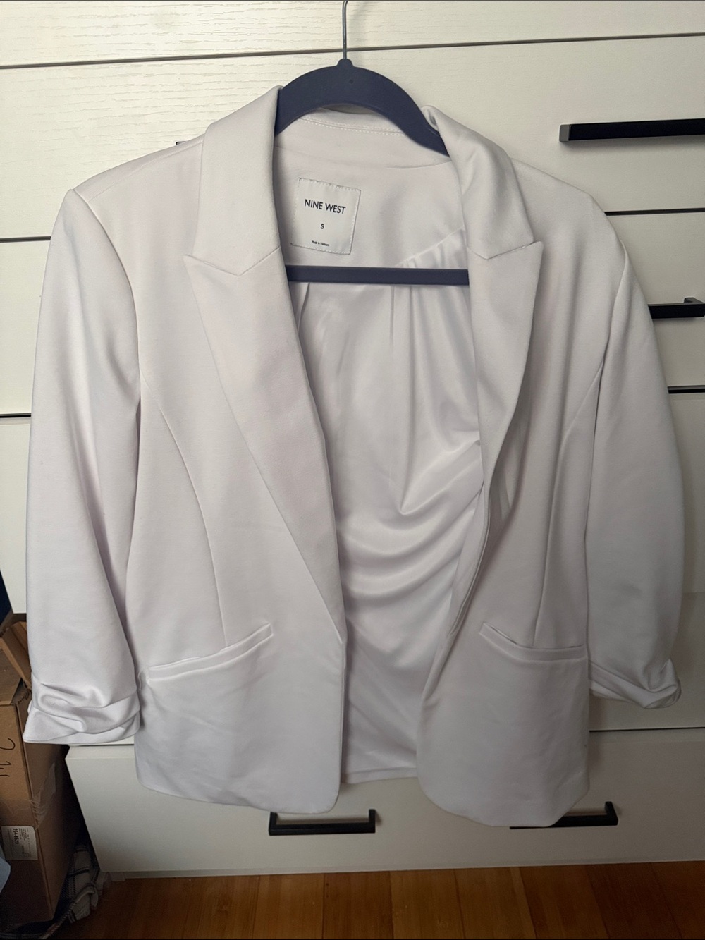Nine West Light White Draped Open-Front Blazer